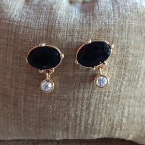 Gold Tone Oval Rhinestone Drop Earrings